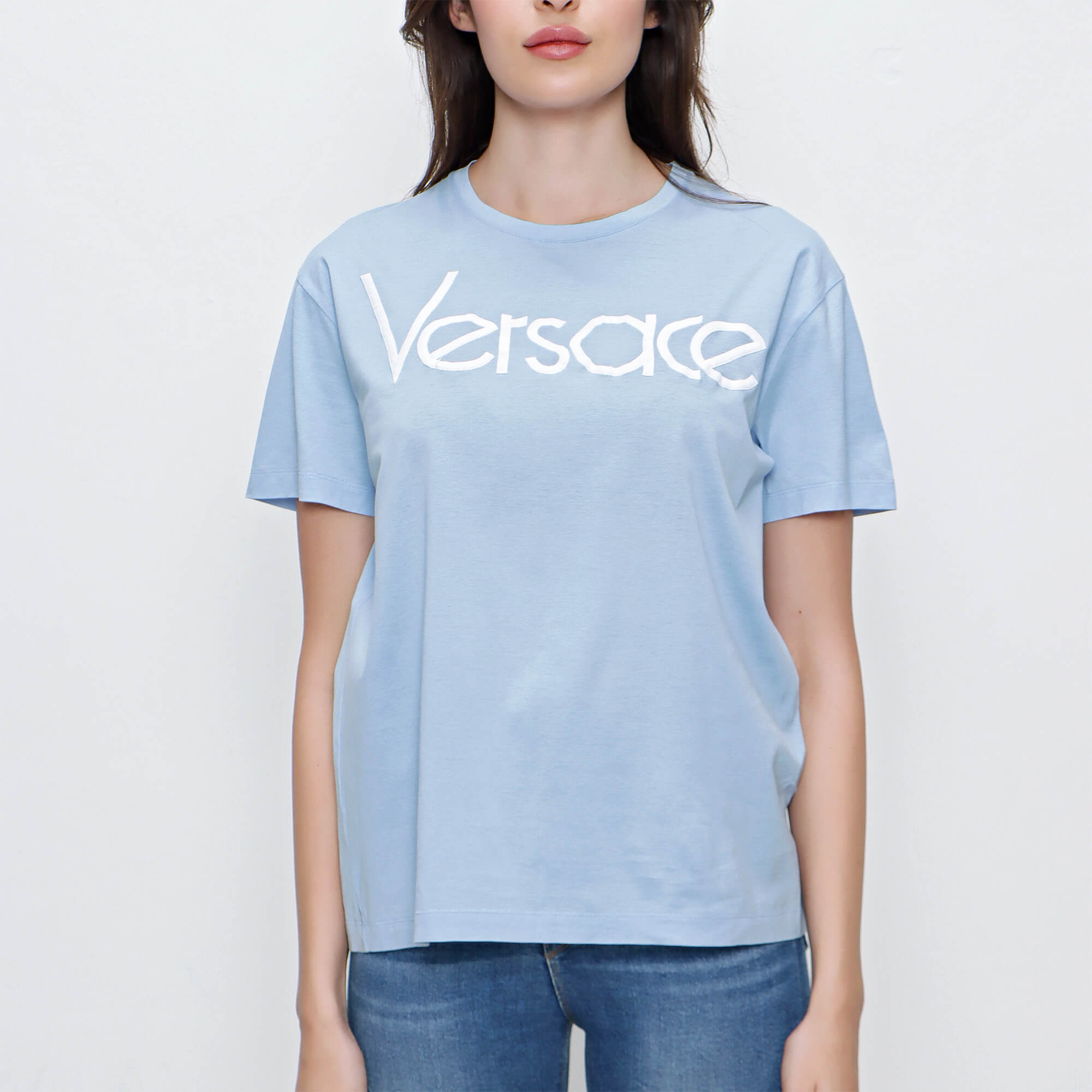 Versace - Blue Cotton Logo T shirt 